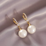Lady's Elegant Pearl Pendant Earrings