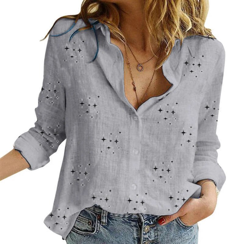 Women's Casual Long Sleeve Cotton Linen Blouse.