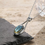 Oval 10X14MM  Sterling Silver Platinum Natural Labradorite Pendants