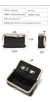 Compact Genuine Leather Kiss-Lock Mini Accessorie Pouch