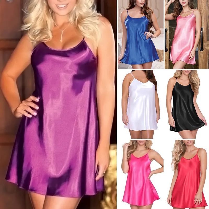 Women's Satin Nightdress With Spaghetti Straps.