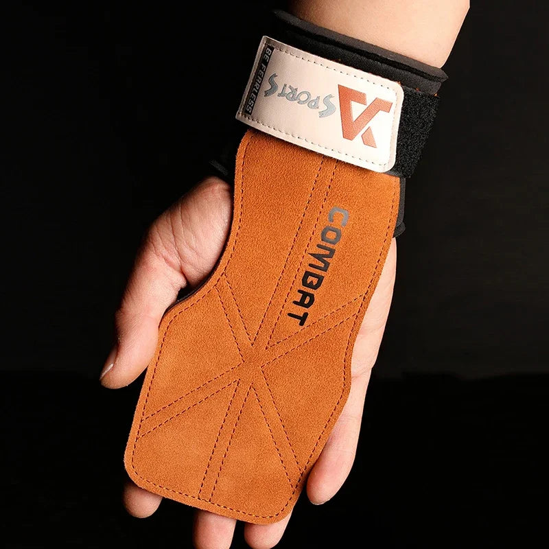 1 Pair 3-layers Cowhide Weight Lifting Grip Gloves