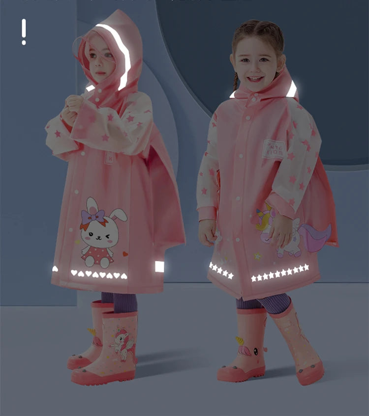 Children's Cartoon Raincoat With Backpack Space