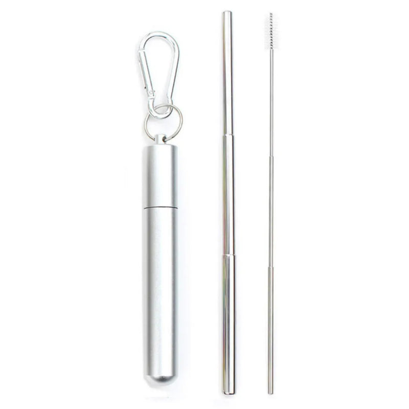 Reusable Stainless Steel Telescopic Straws With Cleaning Brush And Travel Case.