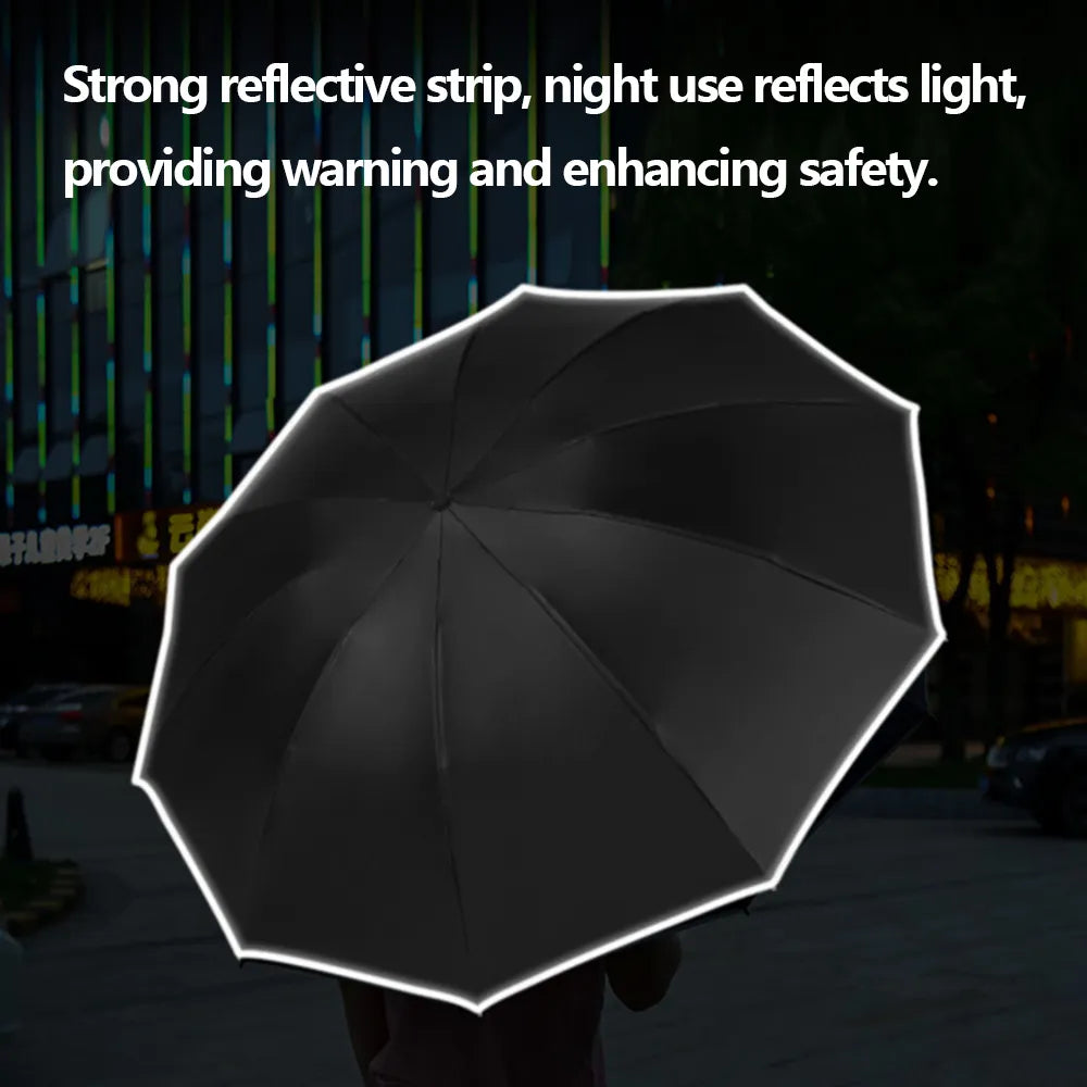 Fully 10 Ribs Windproof Automatic Reverse Folding UV Protected Umbrella With LED Flashlight