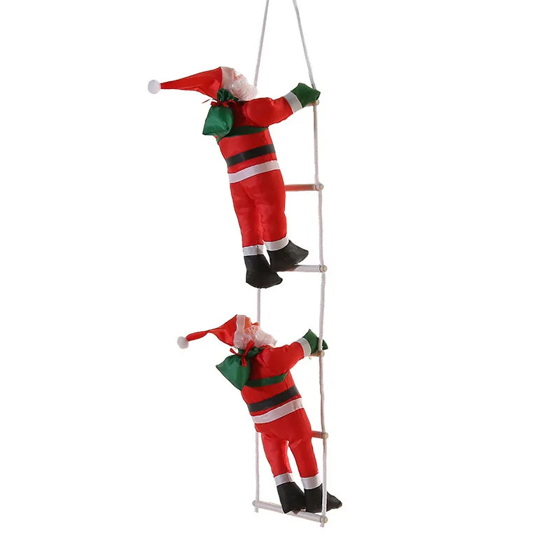 Christmas Decoration Of Santa Claus Climbing on A Rope Ladder.