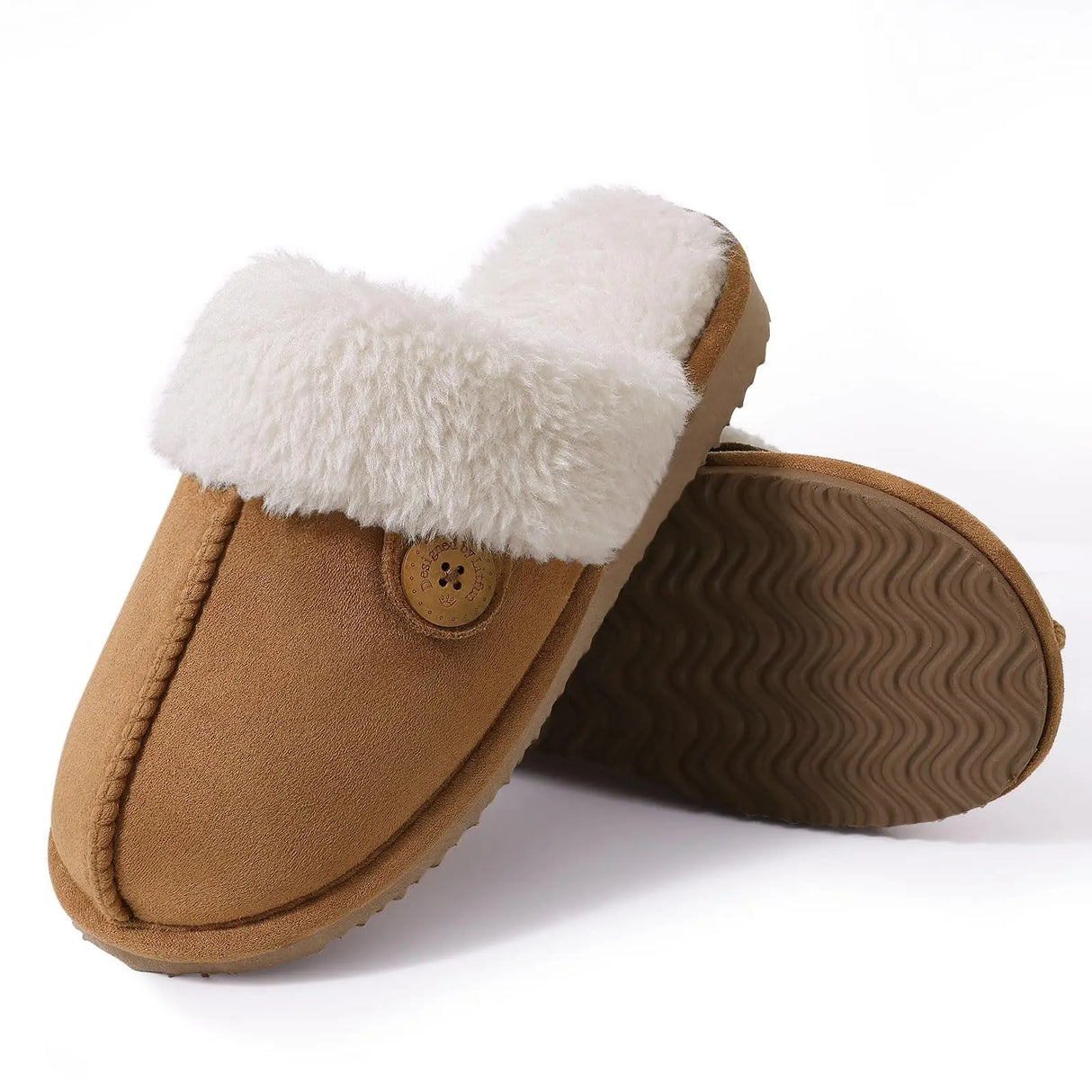 Evshine Women's Fur Plush Warm Slippers With Rubber Soles