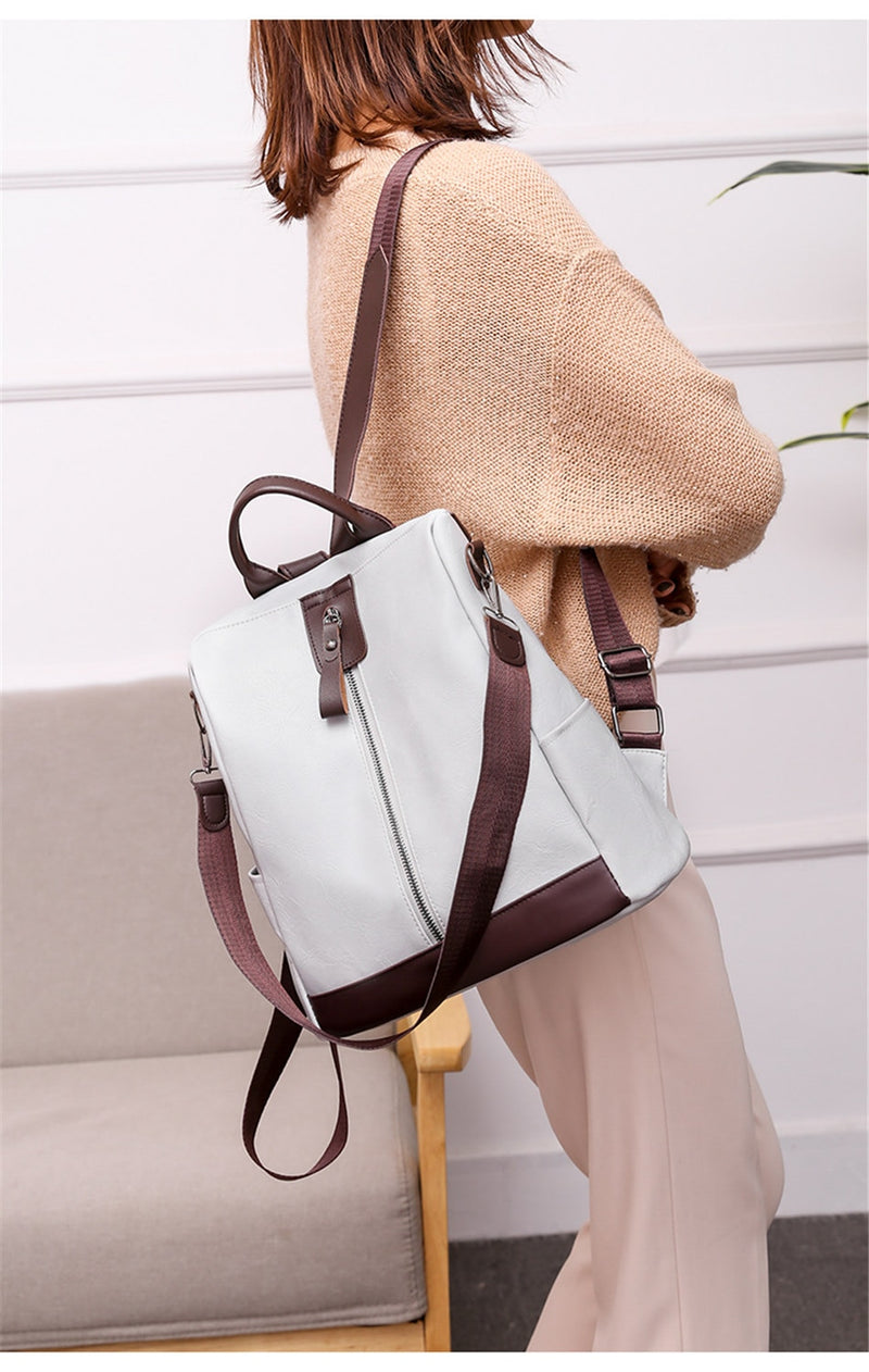 Ladies Anti-Theft Leather Backpack.