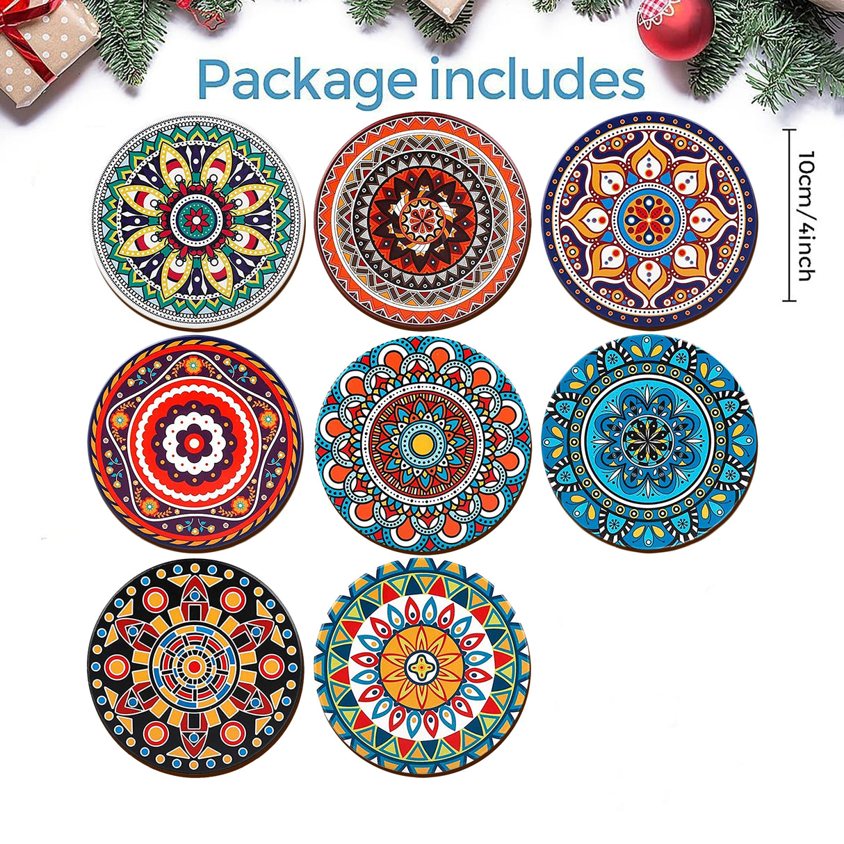 8 Pieces/Set Mandala Patterned Wooden Anti-Slip Coasters