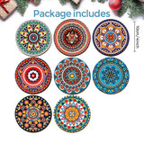 8 Pieces/Set Mandala Patterned Wooden Anti-Slip Coasters