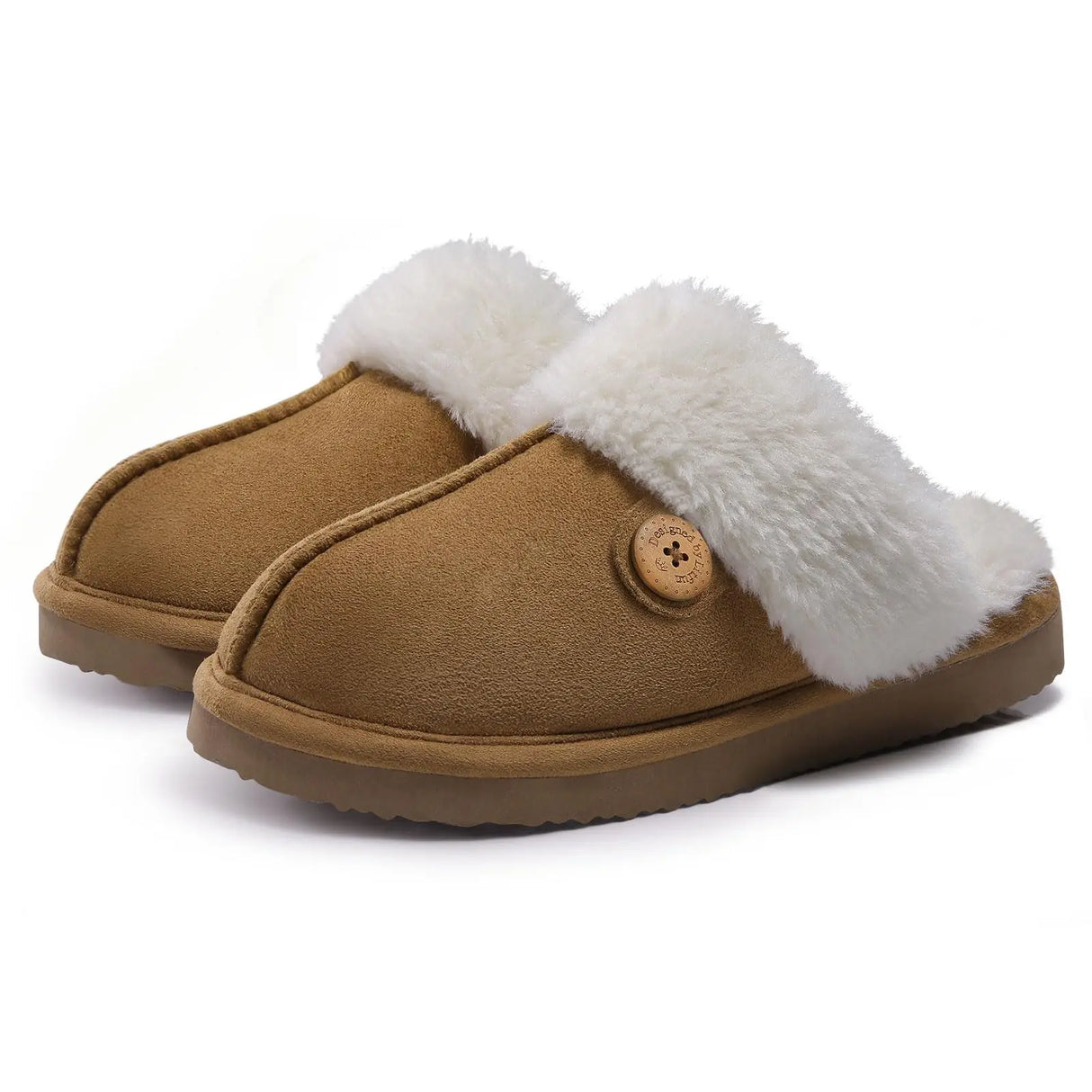 Evshine Women's Fur Plush Warm Slippers With Rubber Soles