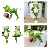 Resin Hanging Funny Drinking Frog Figurine For Planter Pots