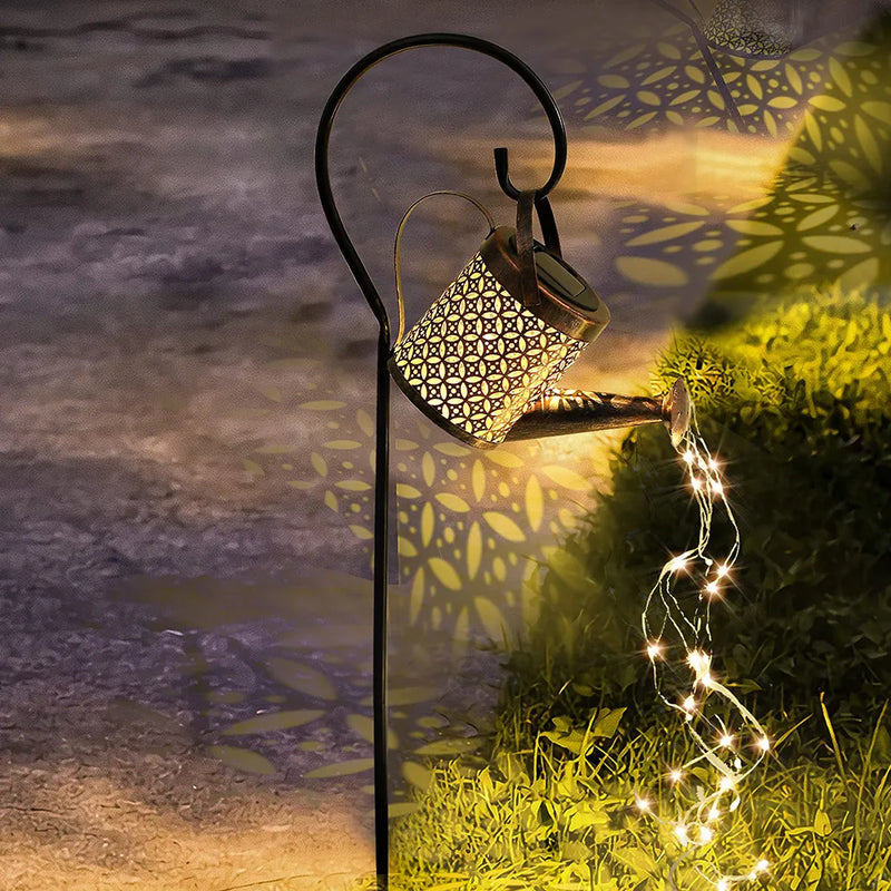 LED, Solar Watering Can With Waterfall Lamp.