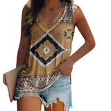 Women's Sleeveless Multi-pattern T-shirt.