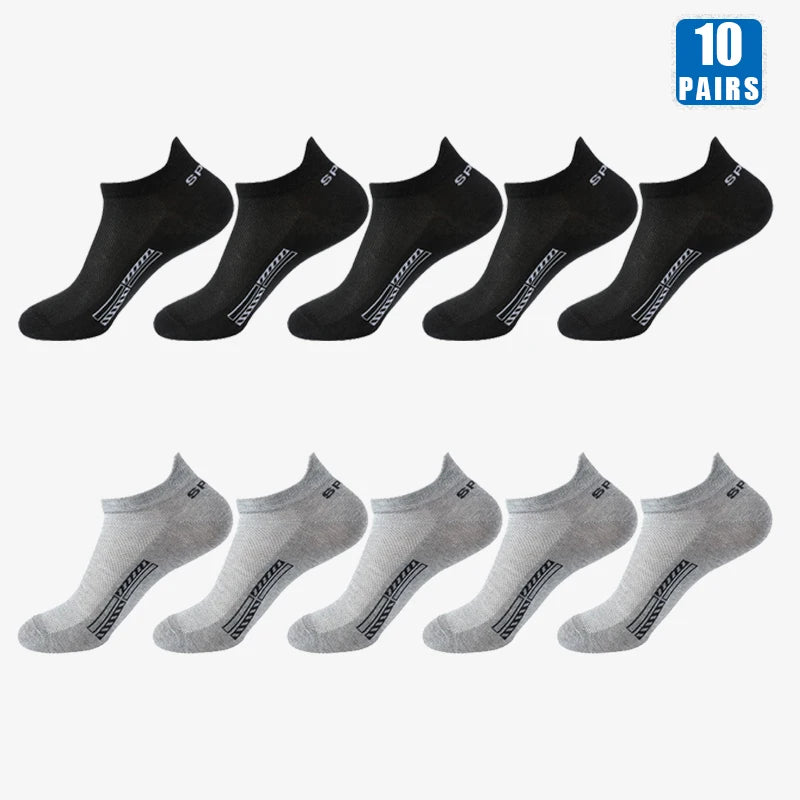 10 Pairs Cotton Breathable Mesh Sports Ankle High Socks For Men And Women