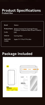 Baseus 1Pcs Privacy Screen for iPhone 17 Pro Max Anti Peeping Tempered Glass