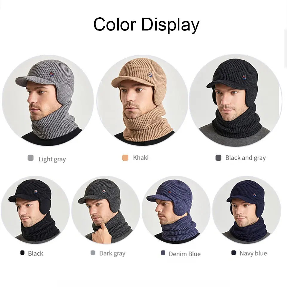 Men Or Women's Knitted Neck Scarf And Hat With Extra Ear Protection