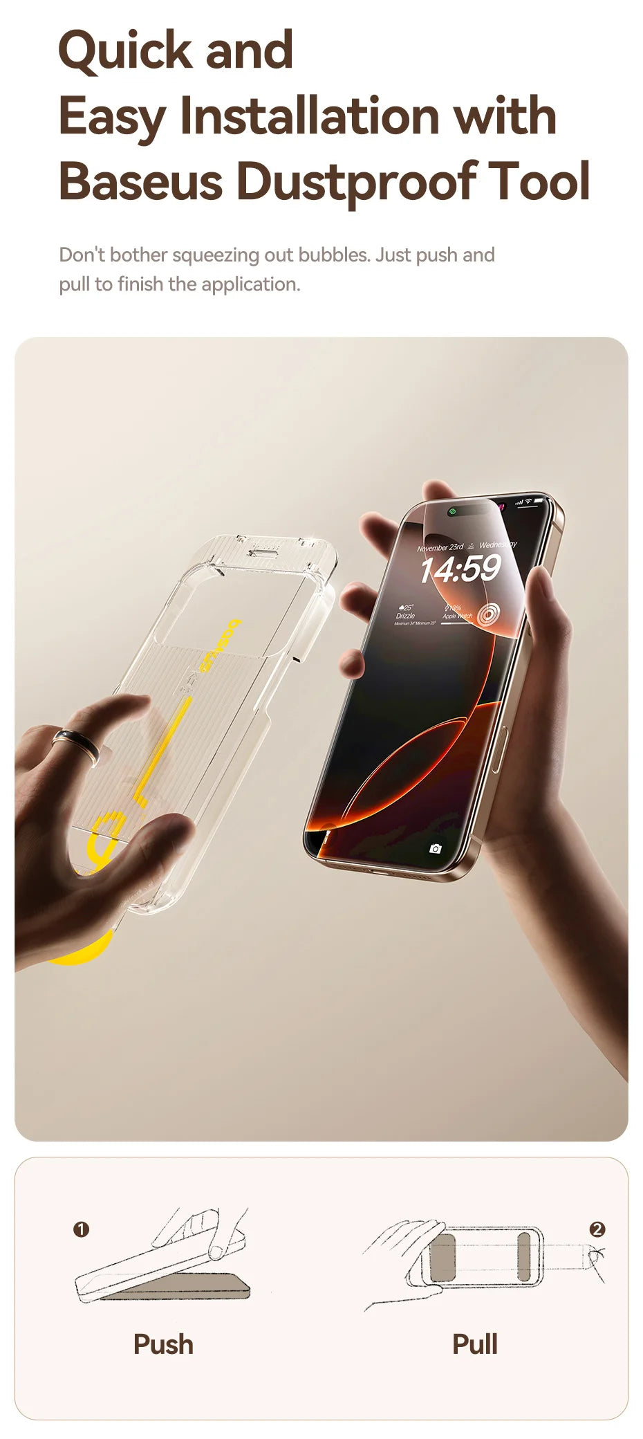 Baseus Full-View 0.3mm Tempered Glass Screen Protector For iPhone 13 14 15 16 17 Pro Max And iPhone 17 Air