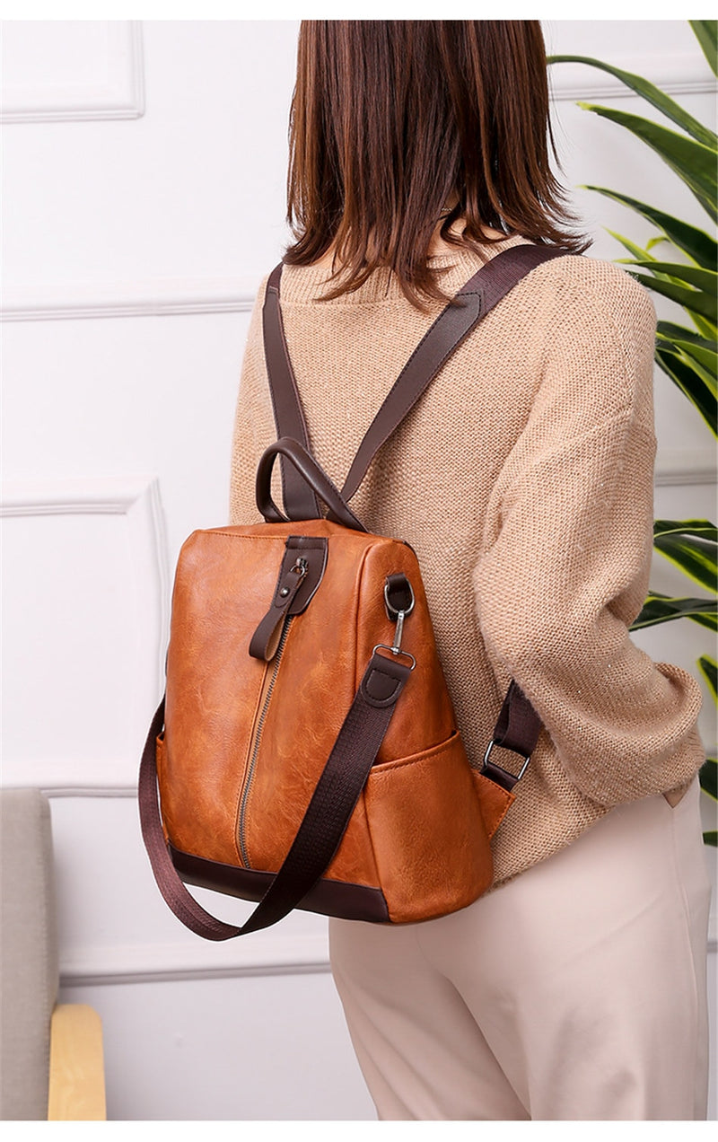 Ladies Anti-Theft Leather Backpack.