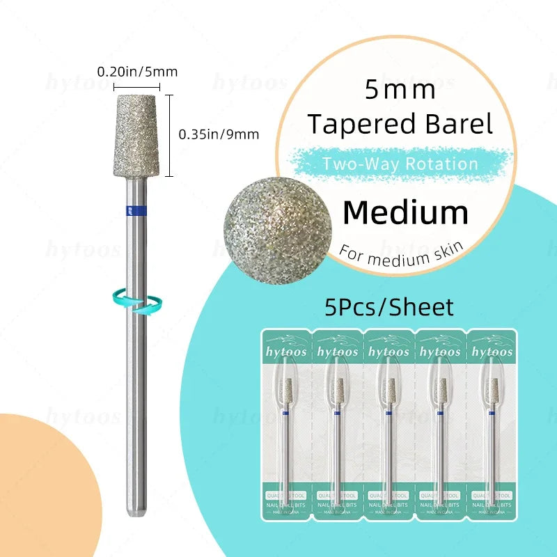 HYTOOS 5Pcs/Set Diamond Nail Drill Bits To Clean Cuticles And Nails