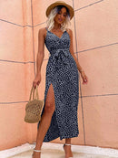 Elegant Sleeveless V Neck Maxi Dress With Slit on the Side.