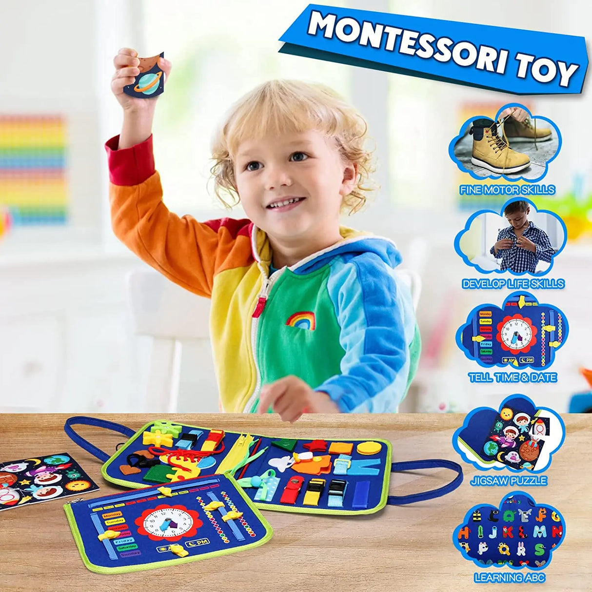 Montessori Toddler Busy Board For Educational Activity Motor Skills