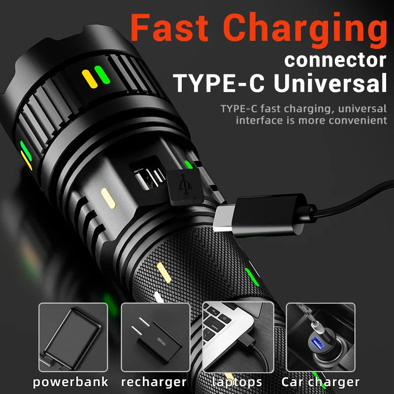 100W Rechargeable Long Range Zoomable LED Flashlight