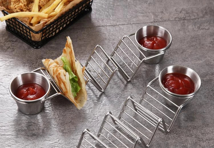 Stainless Steel Taco Holder Set With 2 Sauce Cup Holder