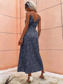 Elegant Sleeveless V Neck Maxi Dress With Slit on the Side.