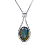 Oval 10X14MM  Sterling Silver Platinum Natural Labradorite Pendants