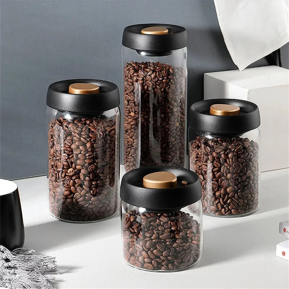 Coffee Bean Glass Storage Container With Press-Down Vacuum Seal