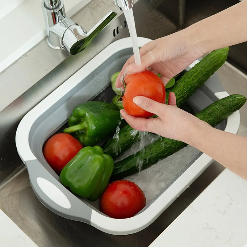 Silicone Cutting Board And Folding Drain Baskets