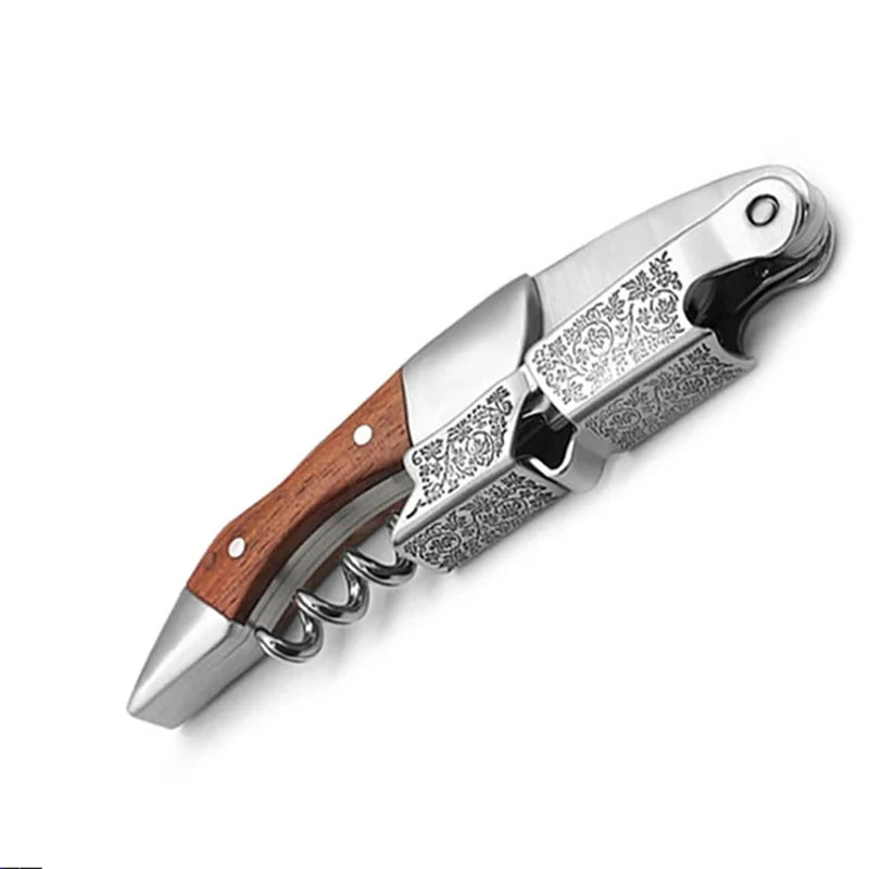 Professional Waiters Corkscrew With Wood Grip Beer Bottle Opener And Foil Cutter