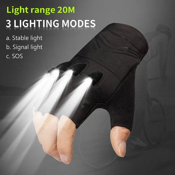 LED Flashlight, Breathable Half Finger Gloves For Cycling.