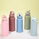 1L  Stainless Steel, Wide Mouthed, Thermos Water Bottle With Straw