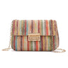 Women's Straw Rainbow Stripe Shoulder Crossbody Handbag With Chain Strap