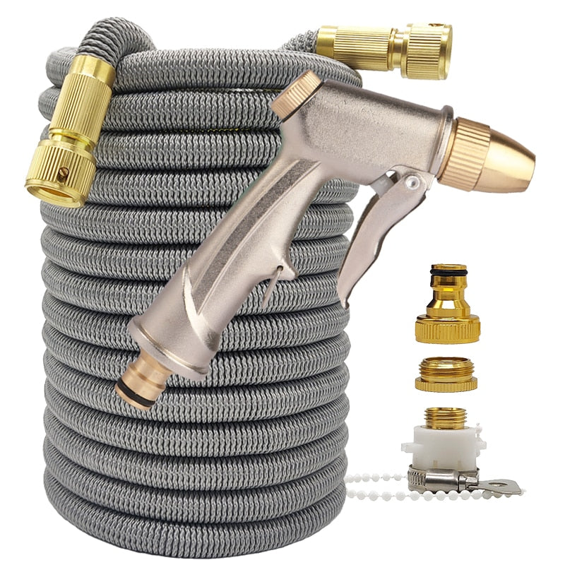 High Pressure Expandable PVC Garden Water Hose with Double Metal Connector.