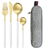 5pcs Black Gold Reusable Dinnerware Set For Camping With Case