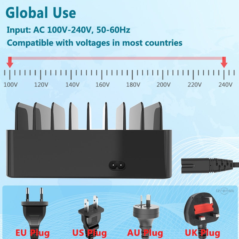 150W Universal USB Charger Multiple Ports HUB Fast Charging Station Dock Desktop Phone Power Adapter for Samsung iPhone Xiaomi