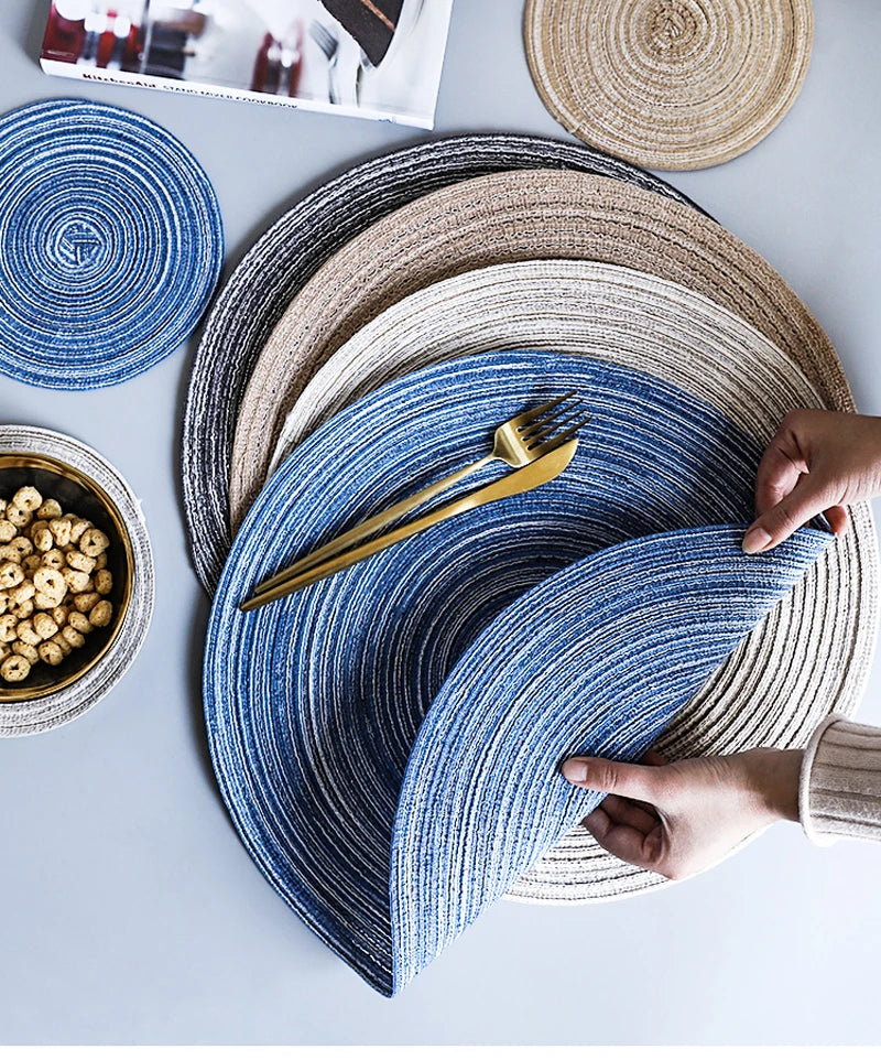 6pcs Round Woven Anti Slip Placemats Or Coasters