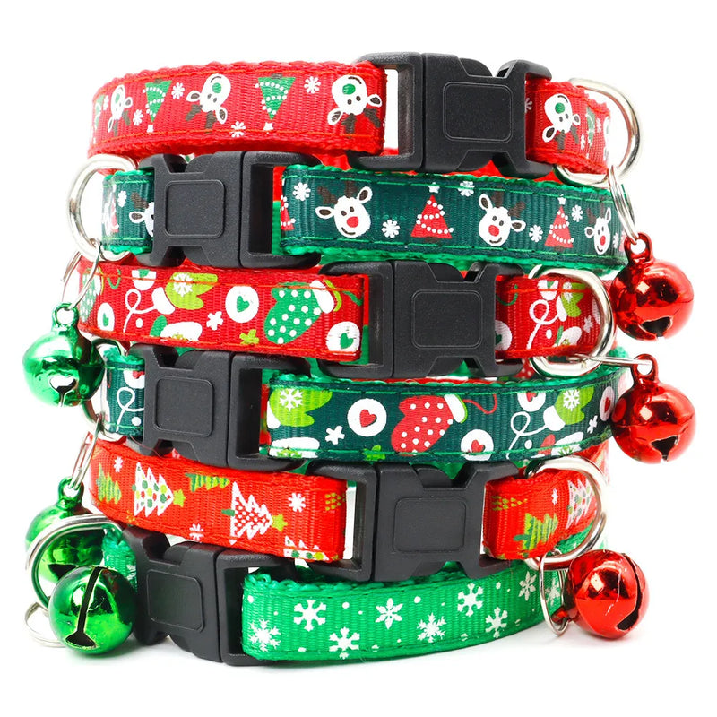 1pc Adjustable Nylon Christmas Pet Collar With Bell