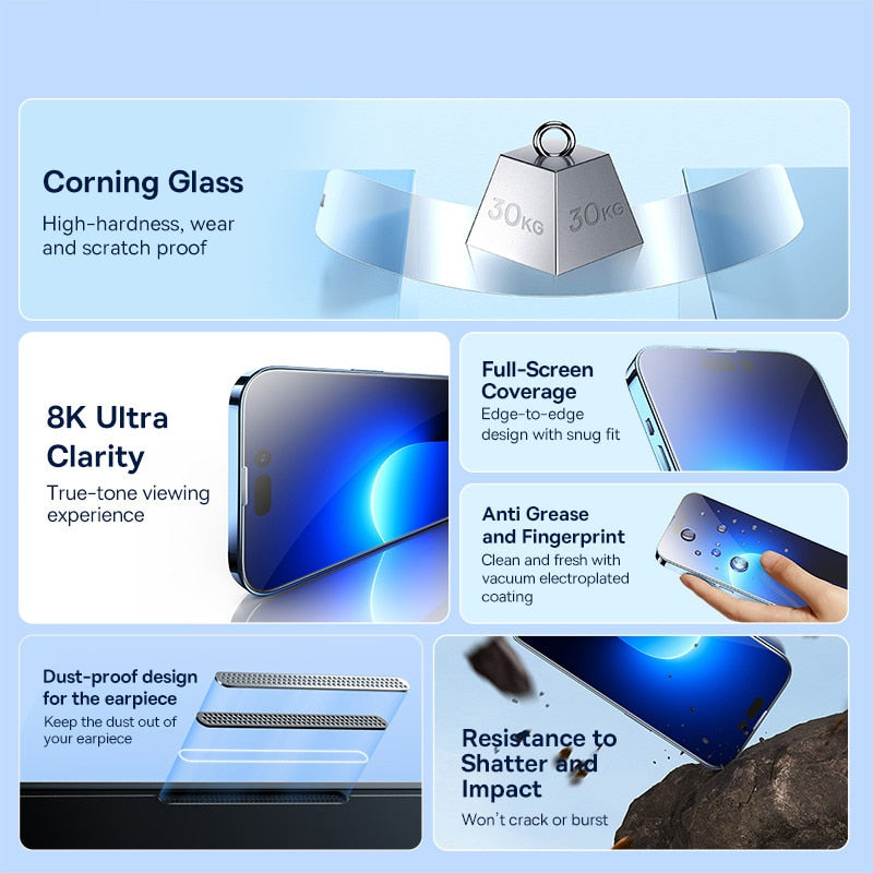 Baseus 2Pcs Screen Tempered Protector Glass Film For iPhone 14 Pro Max Protector For iPhone 13 Pro.