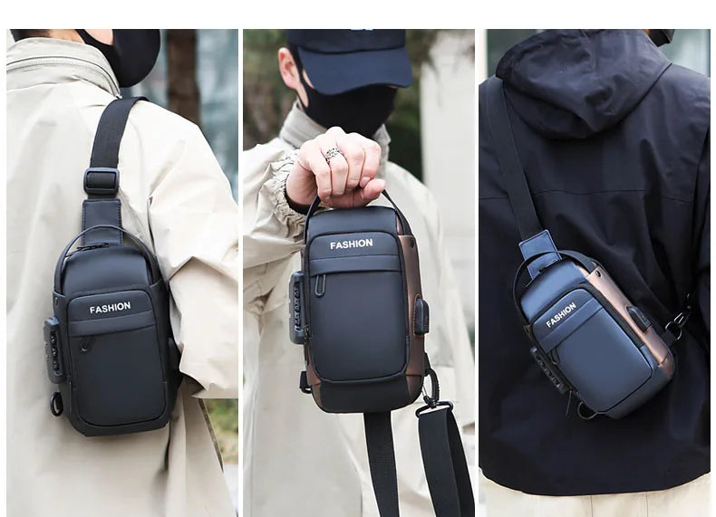 Men's Anti Theft USB Charging Crossbody Bag