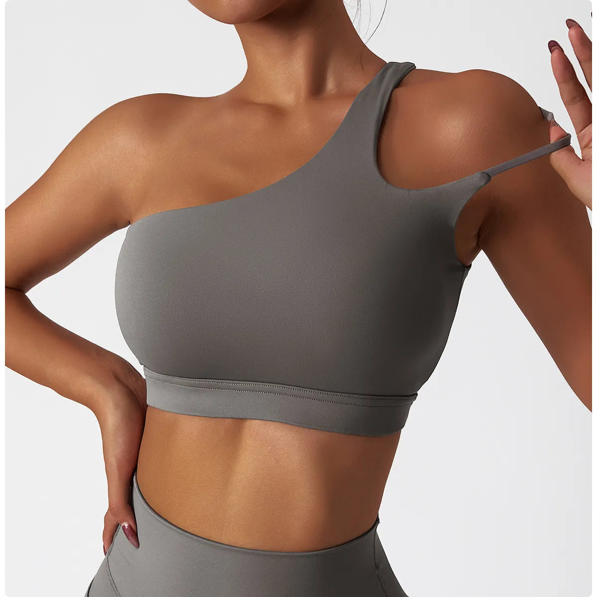 Single Strap, Stretchy Sports Bra With Pads