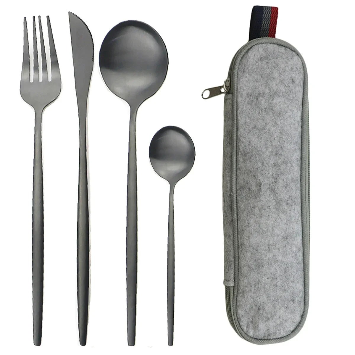 5pcs Black Gold Reusable Dinnerware Set For Camping With Case