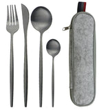 5pcs Black Gold Reusable Dinnerware Set For Camping With Case