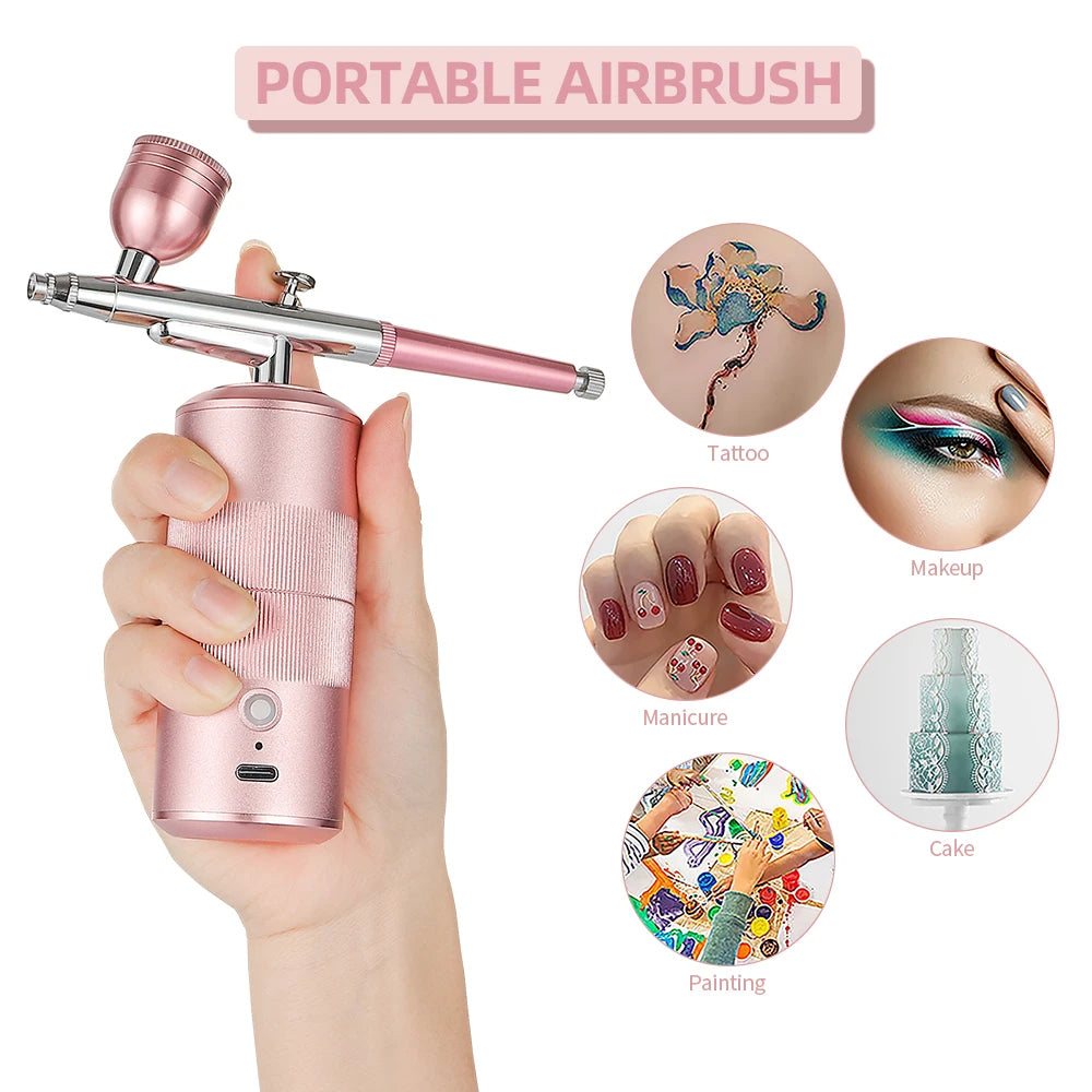 Blue Portable Airbrush Kit With Compressor Oxygen Injector Spray Gun For Nail, Makeup OR Cake Painting