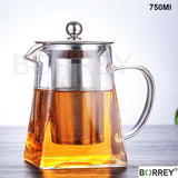 BORREY Heat Resistant Glass Teapot With Stainless Steel Tea Infuser.