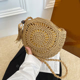 Women's Crossbody Straw Bag With Tassel