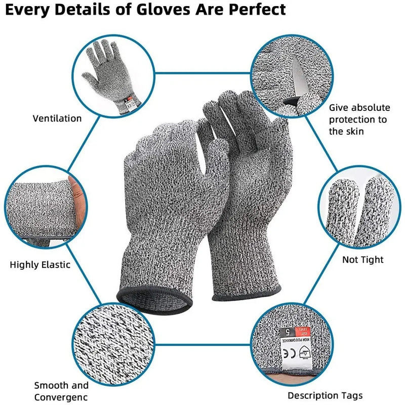 HPPE Level 5 Safety Anti Cut, Anti-Scratch Gloves For Industry, Gardening Or Kitchen Use.